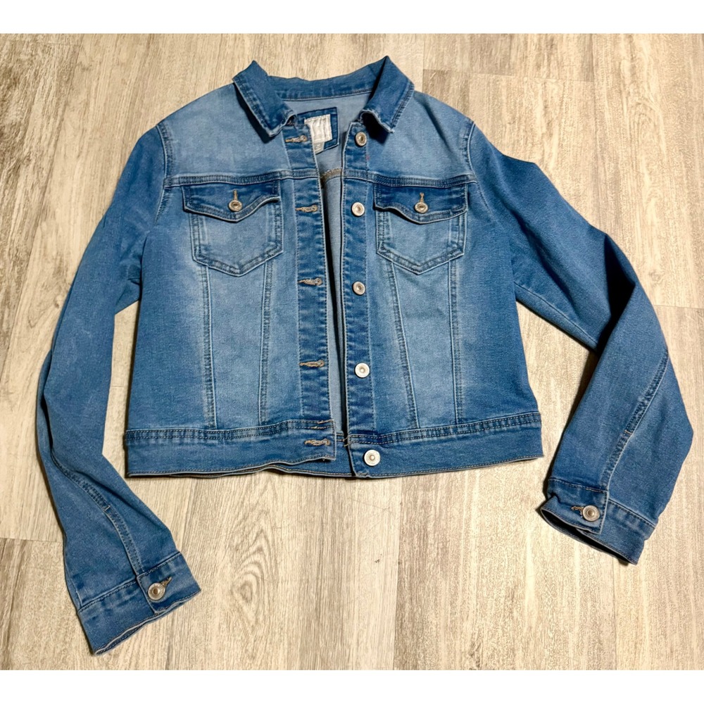 Wax Jean Medium Wash Denim Jacket Women Medium Cropped Blue Trucker